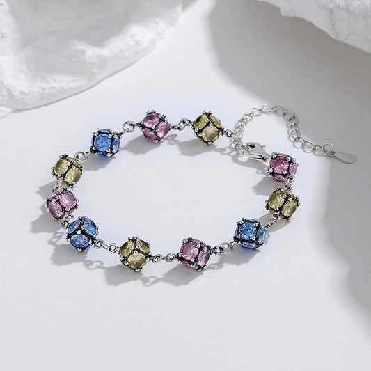 Pulsera de bolas de cristal de colores con circonitas