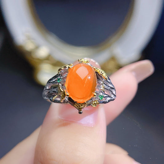Anillo Ópalo de Fuego Natural Plata S925 Niña