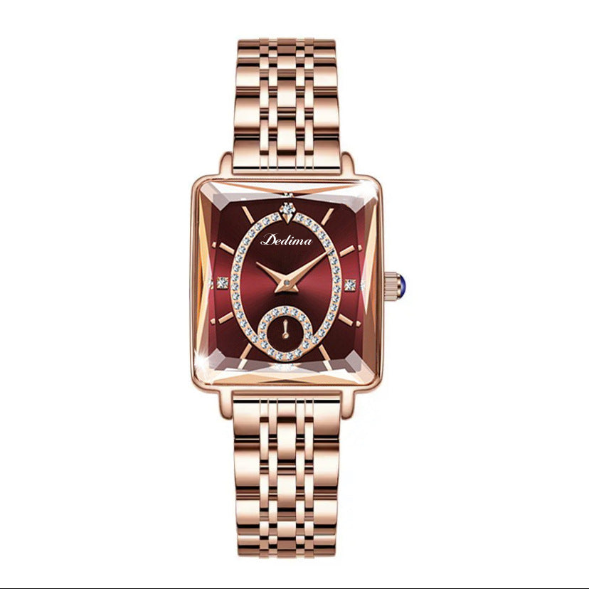 Rose Gold Square Women's Diamond Two-pin Half Watch