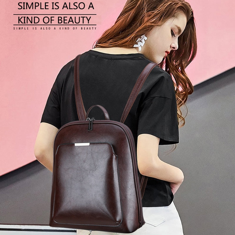 Leather Women's backpack Large Capacity