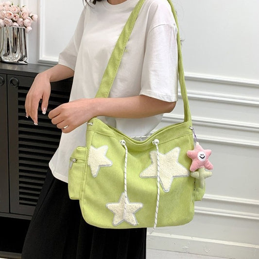 Bolso bandolera de pana con estampado de estrellas para mujer