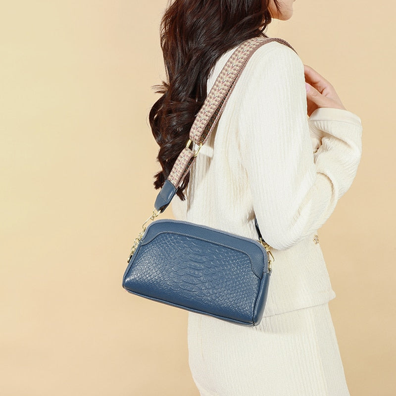 100% Cow Leather Crocodile Messenger Bag For Women Luxury High Quality