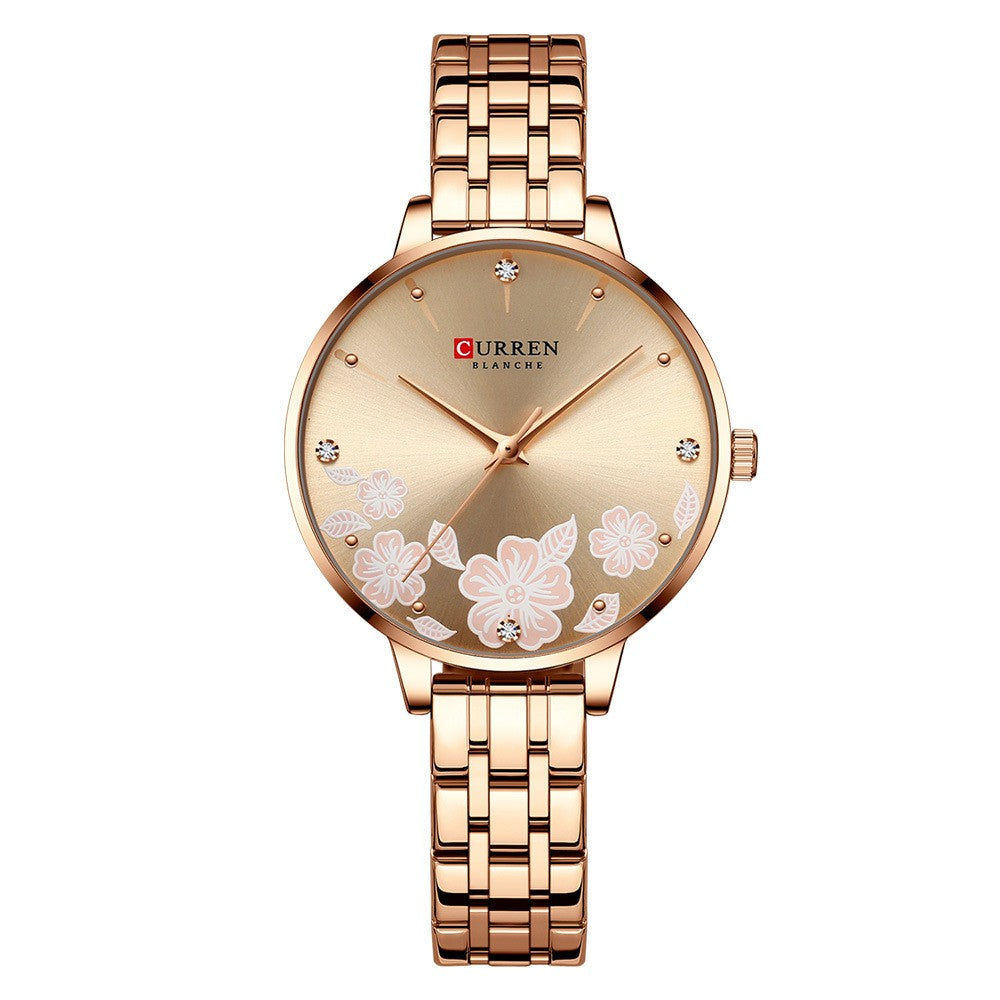 Women's Steel Belt Fashion Flower Casual Quartz Watch