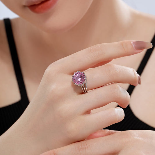 S925 Sterling Silver Fireworks Cut High Carbon Rhinestone Ring Women