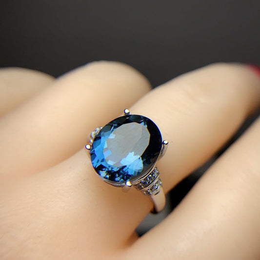 Ring Dark Blue Noble 925 Silver Inlaid