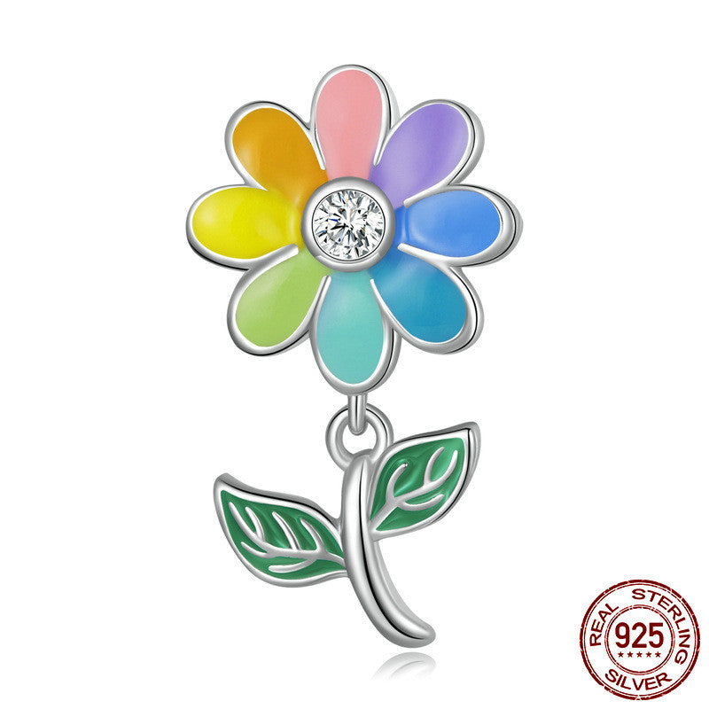 Colorful SUNFLOWER Sterling Silver S925 Beaded Bracelet Beads Accessories