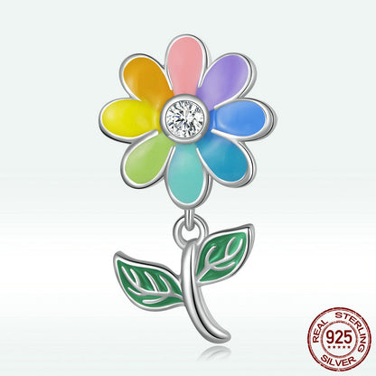 Colorful SUNFLOWER Sterling Silver S925 Beaded Bracelet Beads Accessories