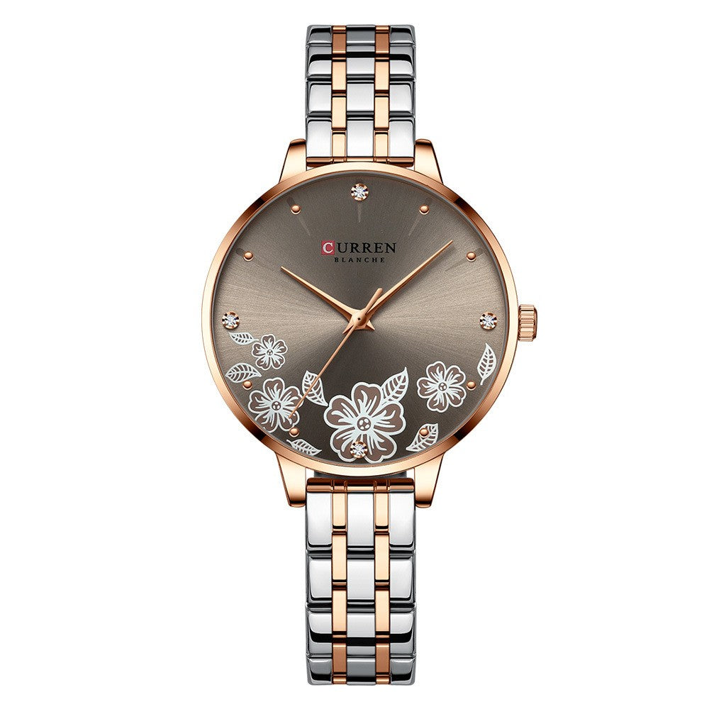 Women's Steel Belt Fashion Flower Casual Quartz Watch