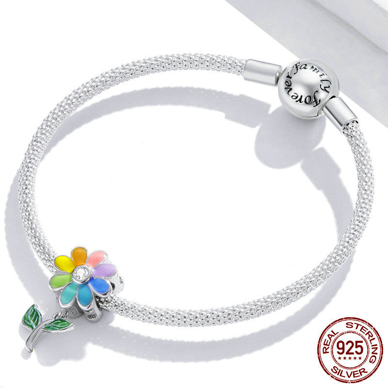 Colorful SUNFLOWER Sterling Silver S925 Beaded Bracelet Beads Accessories